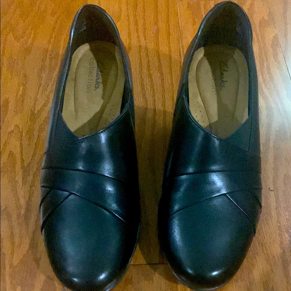 Clarks Black Leather Slip-On Shoes